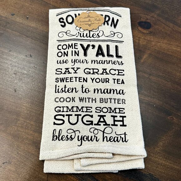 NWT Occasionally Made Southern Rules Kitchen Tea Towel - Tan & Black - Picture 2 of 4